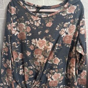 I.N. Studio Floral Long Sleeve Top - Blue and Pink